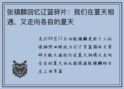 张镇麟回忆辽篮碎片：我们在夏天相遇，又走向各自的夏天